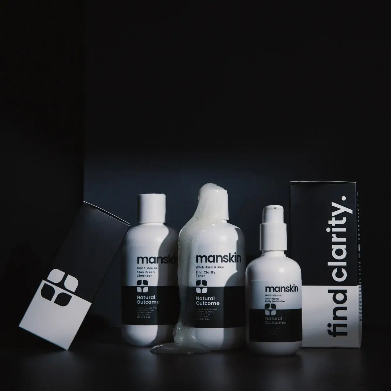 Man Skin Kit - 3 Step Daily Regimen Set including face wash, toner, and moisturizer for men.